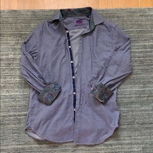 Michaelsons Blue White Houndstooth Paisley Button down  M